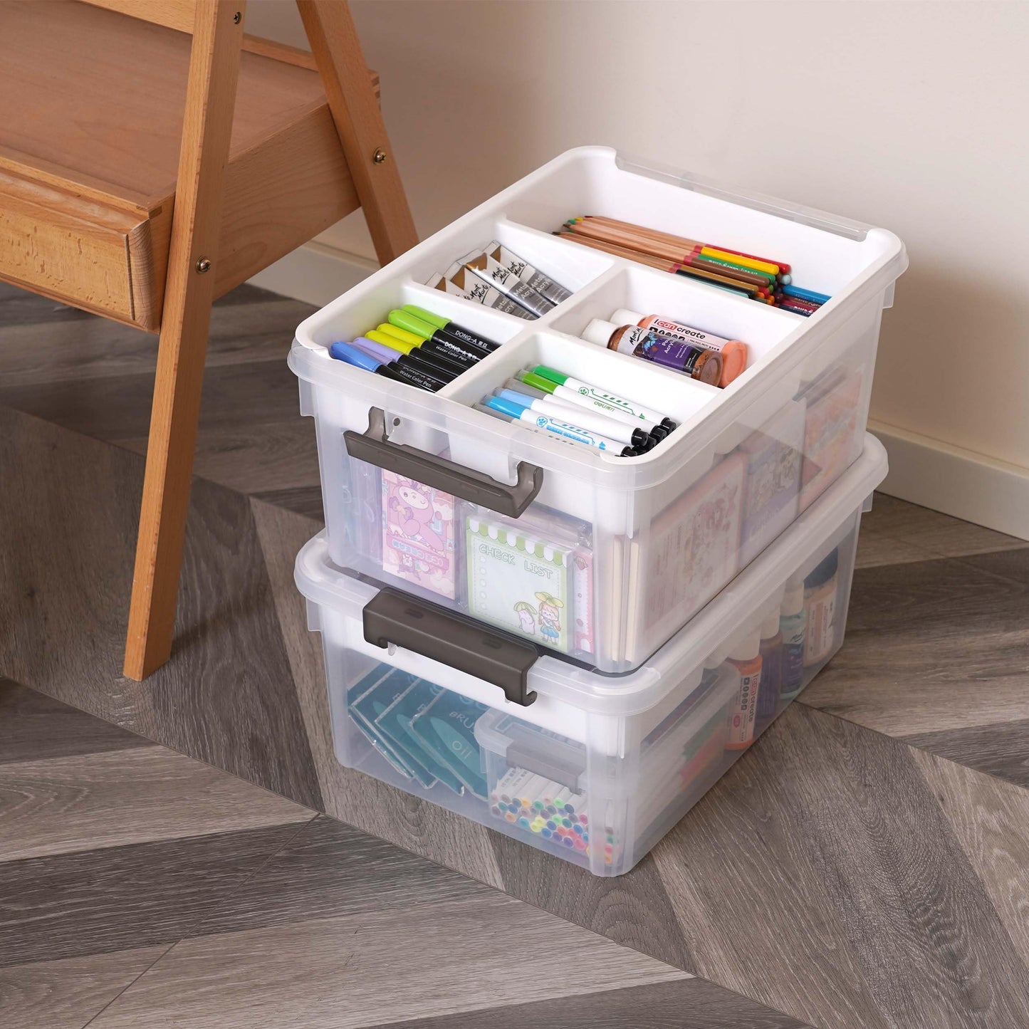 Citylife 2 Packs 16L Plastic Storage Boxes with Removable Tray Clear Plastic Box large Storage Box with Lid Stackable Storage Boxes for Organizing