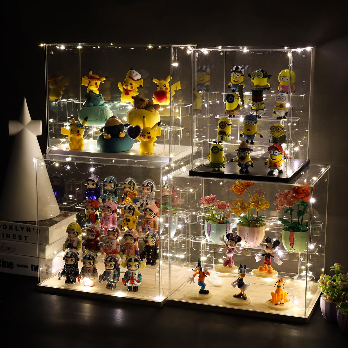 Nynelly 5 Tier Clear Acrylic Display Case for Models, Mini Figures, Pop Mart, Labubu, Sonny Angel, Smiski - Assemble Dustproof Display Box with Door