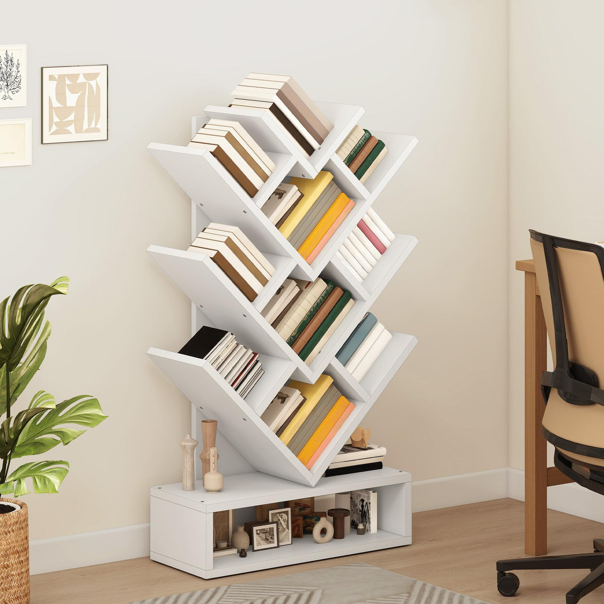 YITAHOME Tree Bookshelf, Wider Tree Bookcase, Modern Wood Book Shelf Industrial Freestanding Corner Shelf for Books/Movies/CDs
