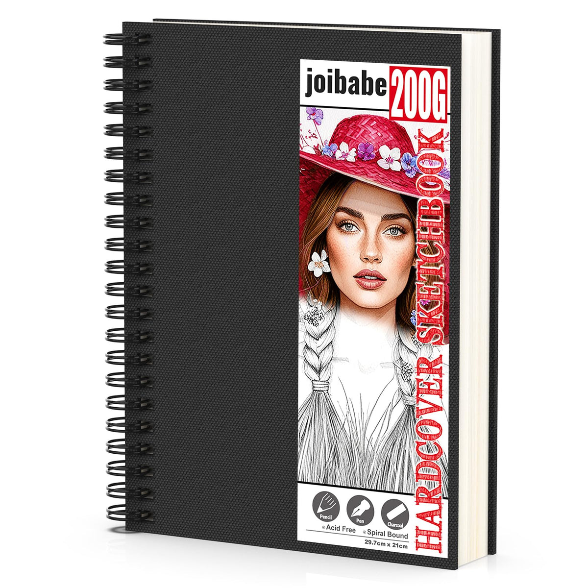 joibabe A4 Sketchbook,Hardcover Sketch Book 200GSM Thick Paper,Spiral Bound Sketch Pad A4,Drwaing Art Book for