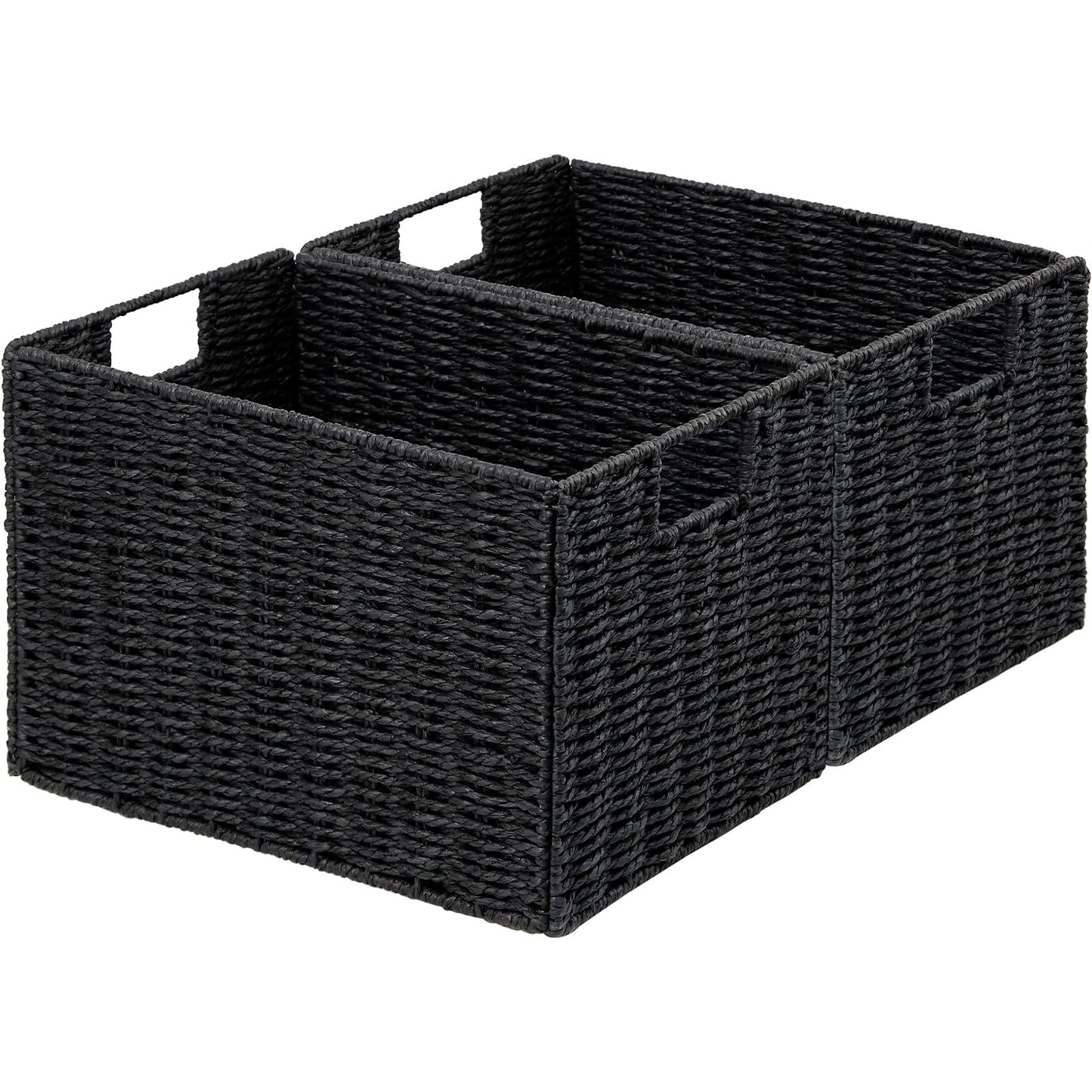 Vagusicc Wicker Storage Basket, Set of 2 Handwoven Storage Baskets for Shelves, Collapsible Storage Box Organiser Shelf Hamper Gift Basket for