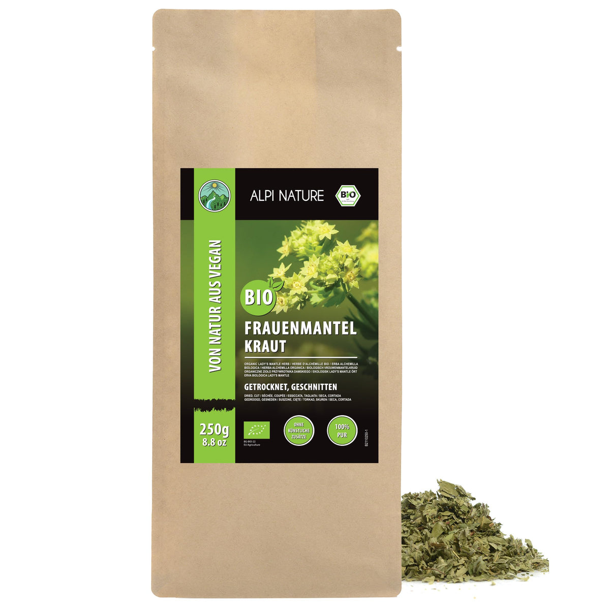 Alpi Nature Organic Lady's Mantle Tea 250g 8.8 oz, Loose Tea, Dried and Cut Lady's Mantle Herb