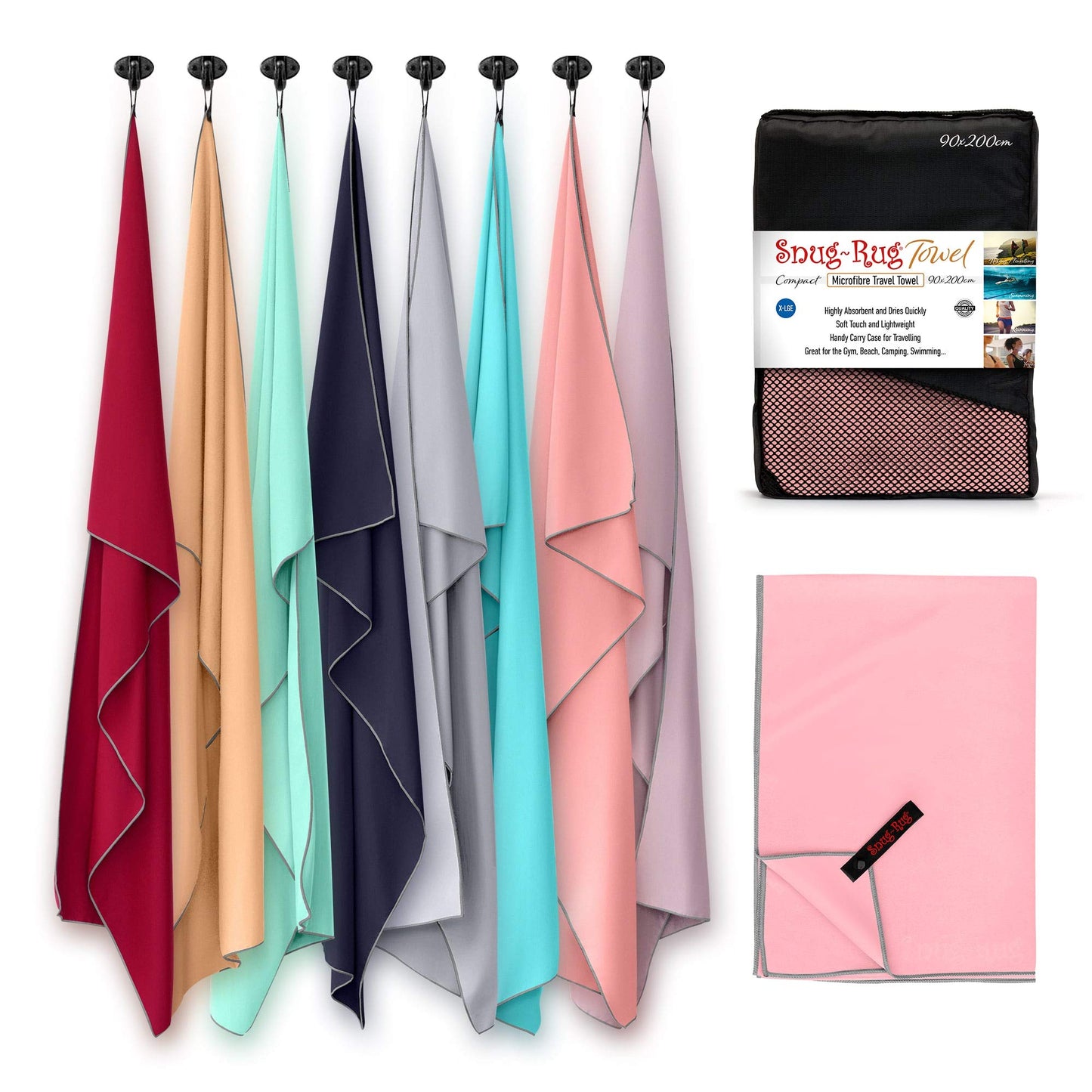Snug Rug Microfibre Towel Extra Large XL 200 x 90cm ? Super Absorbent - Quick Drying - Lightweight Compact Travel - Antibacterial Swimming Sports