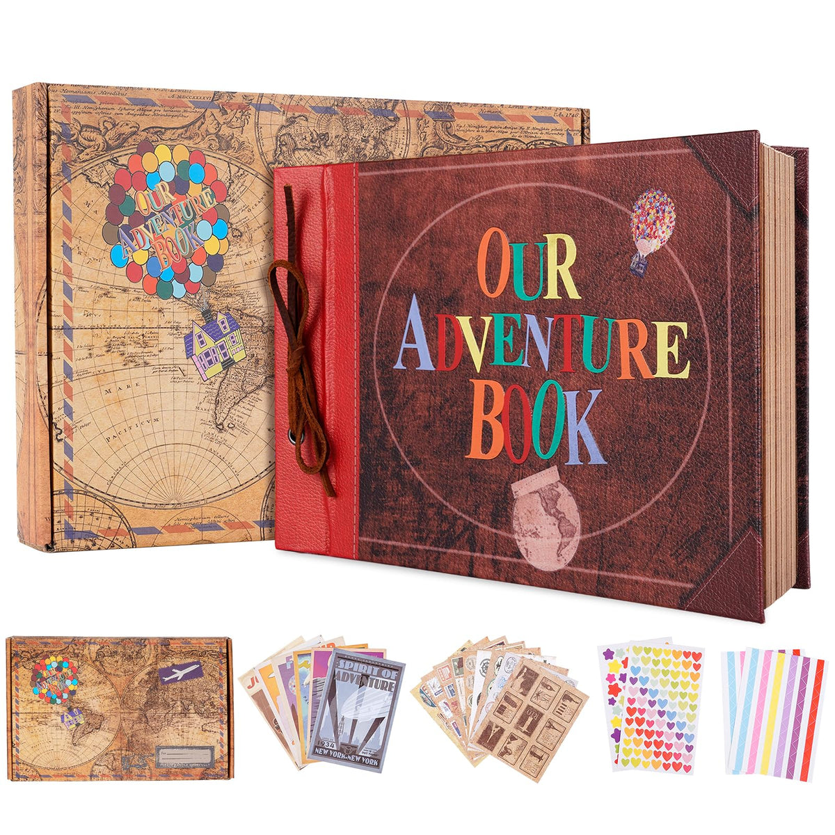 Our Adventure Book with House, 11.6 x 7.5 inch Leather Cover Up Themed Vintage Scrapbook Album,Valentine's Day, Anniversary Wedding Gifts, Retro Craft