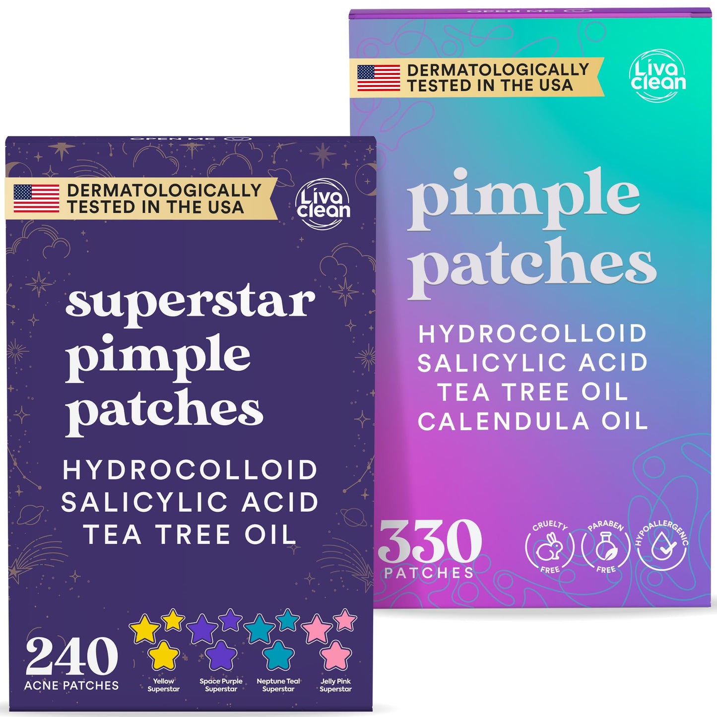 LivaClean 570 CT Pimple Patches & Acne Patch Bundle ? 240 Star Spot Patches + 330 Hydrocolloid Circle Stickers with Tea Tree Oil ? Cute Pimple Patch