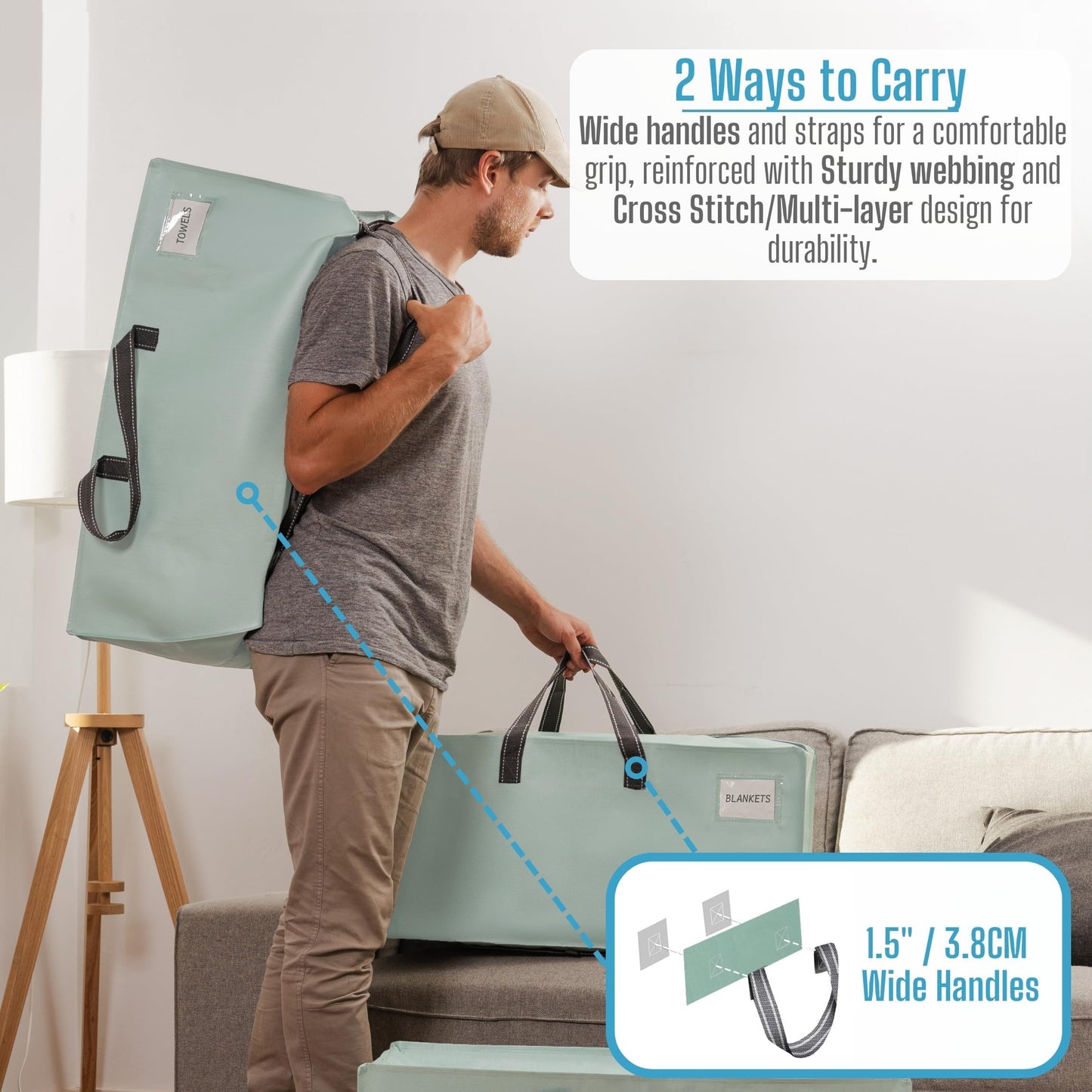 VENO 4 Pack Heavy-Duty Extra Large Moving Bags W/Backpack Straps, Moving House Essentials, Clothes Storage, Packing, Laundry Bags