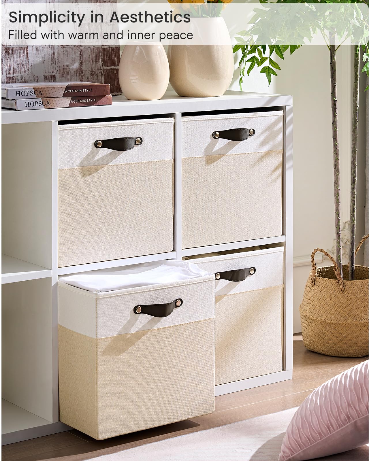 FABINADO Storage Boxes Fit KALLAX | 260g/㎡ Fabric Cubby Organizer Basket for Bookshelf, Closet, Wardrobe | Cube Unit Drawer Insert | 4 Pack