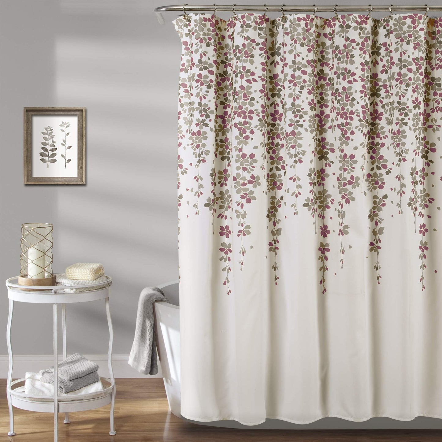 Lush Decor Weeping Flower Shower Curtain-Fabric Floral Vine Print Design, 72" x 72", Purple