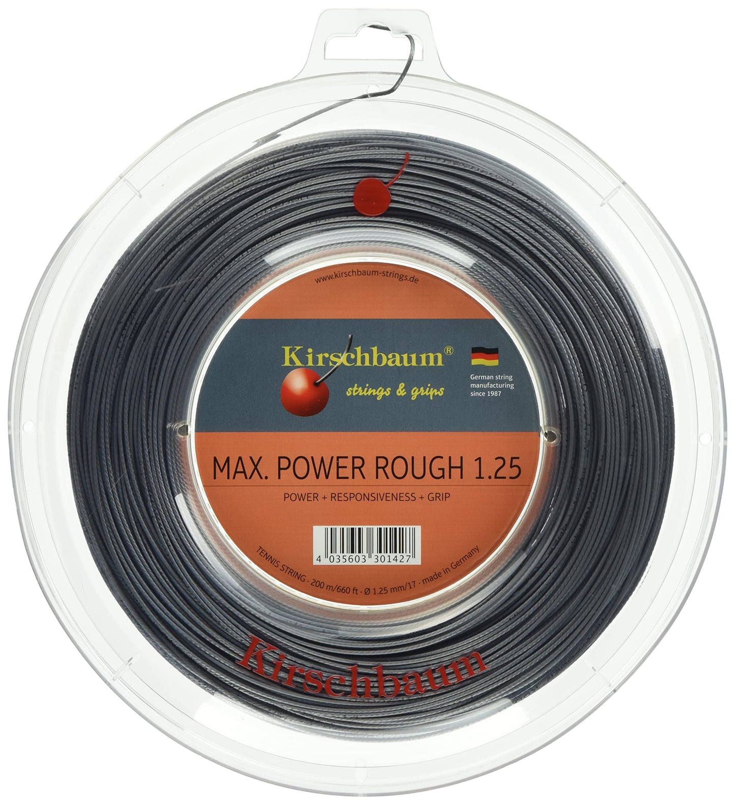 Kirschbaum Max Power Rough String Reel - Black, 1.25 mm
