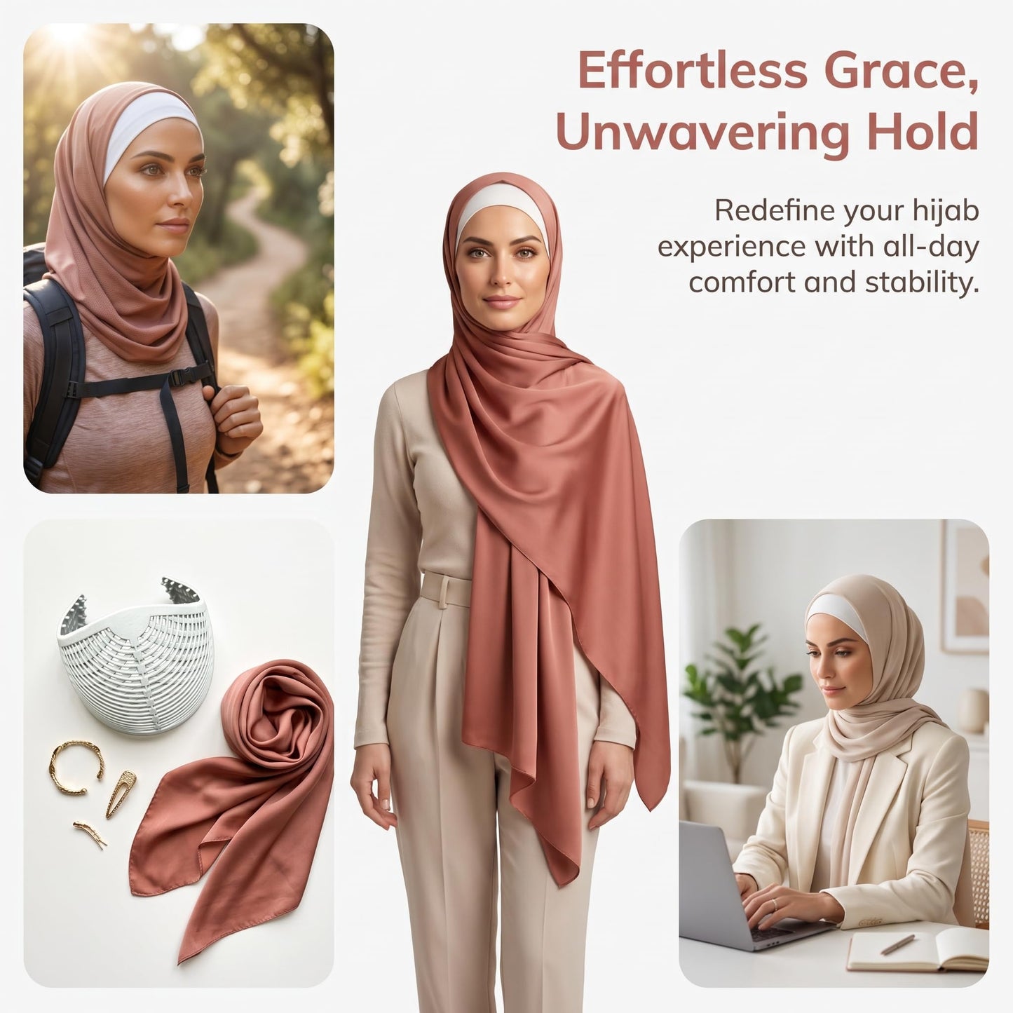 Elastic Hijab Headband,Soft, Non-Slip Scarf Clip Holder, Lightweight & Comfortable for Women, Students,Perfect for Daily Wear