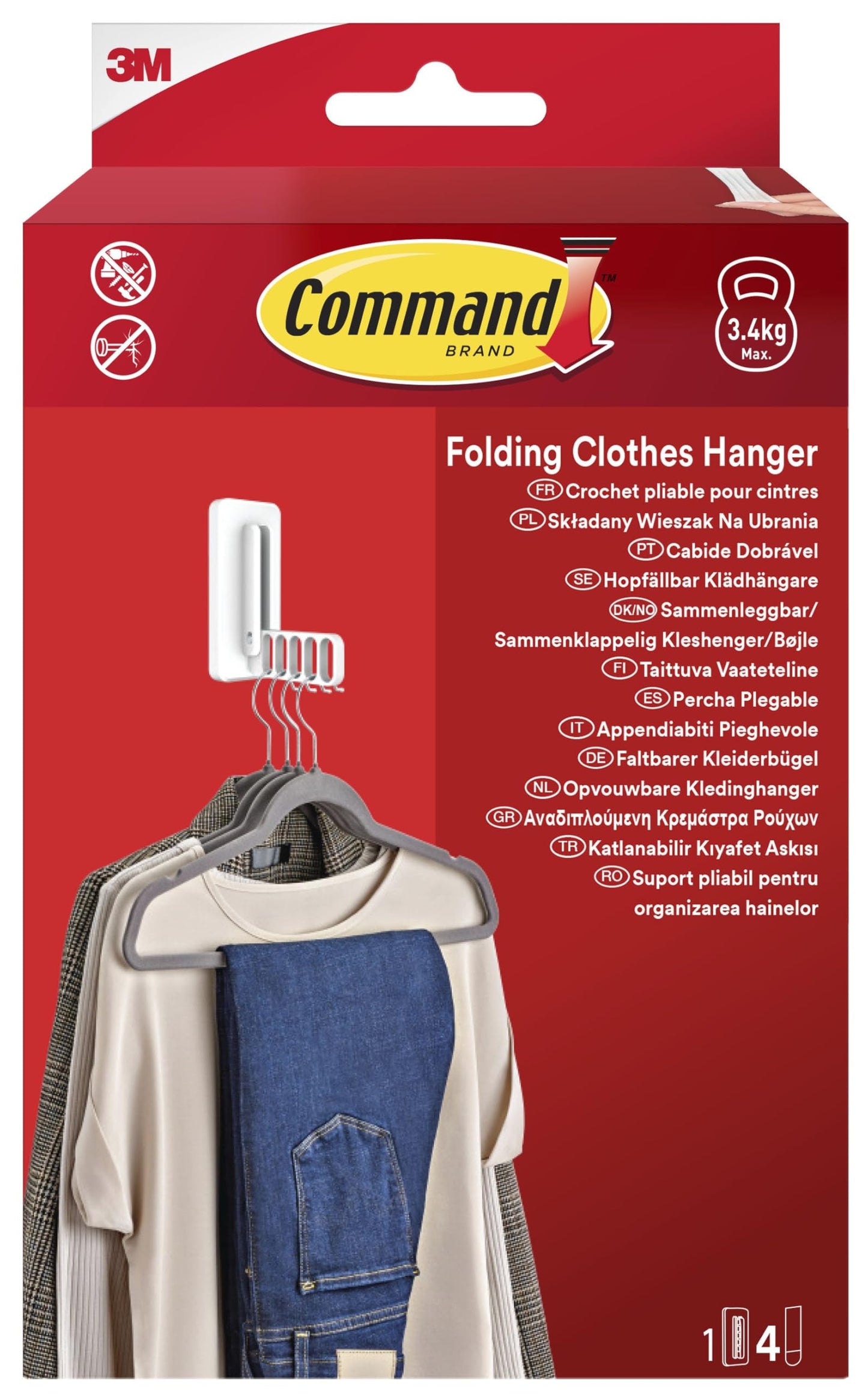 Command Folding Clothes Hanger, 1 Hook and 5 Rungs, 4 Adhesive Strips,