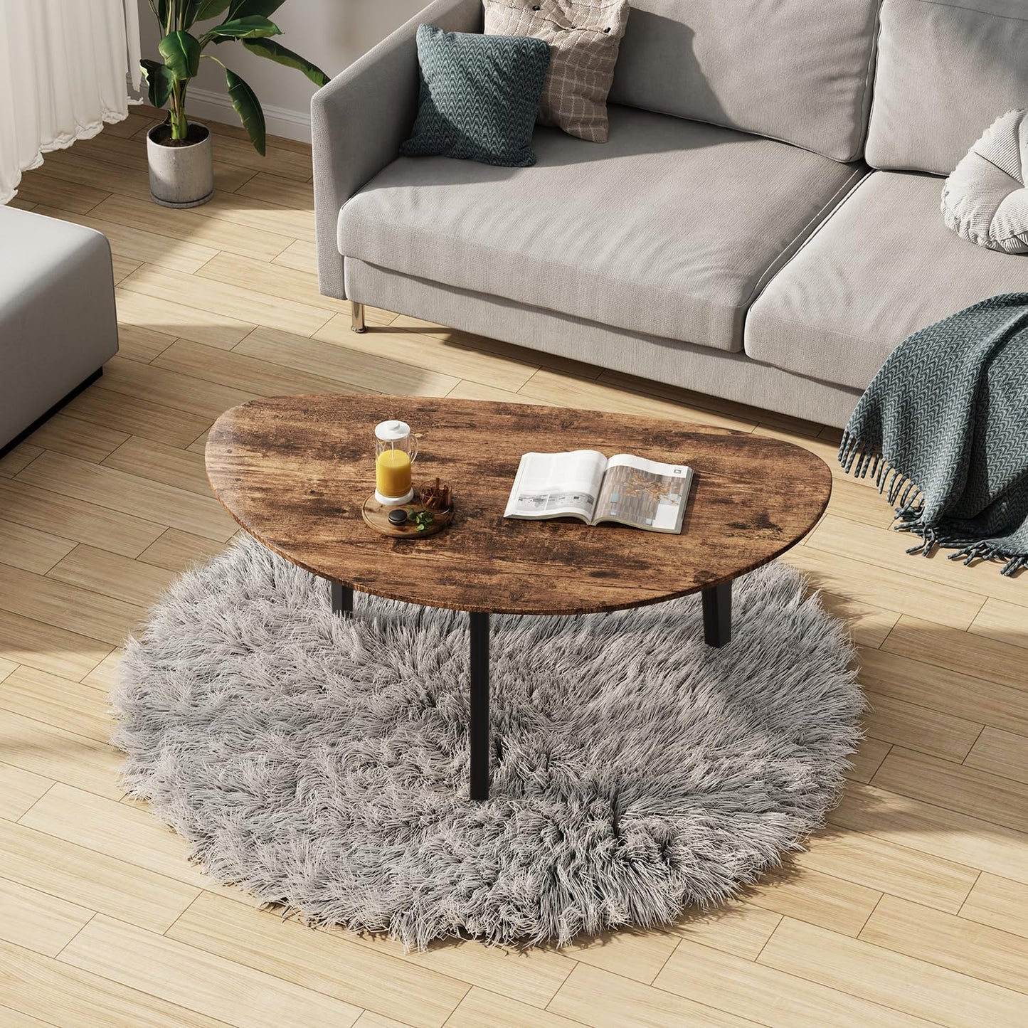 WDSHIYI Oval Coffee Table Mid Century Modern Small Wood Coffee Tables Chic Triangle Design for Home Office Farmhouse Furniture Easy Assembly