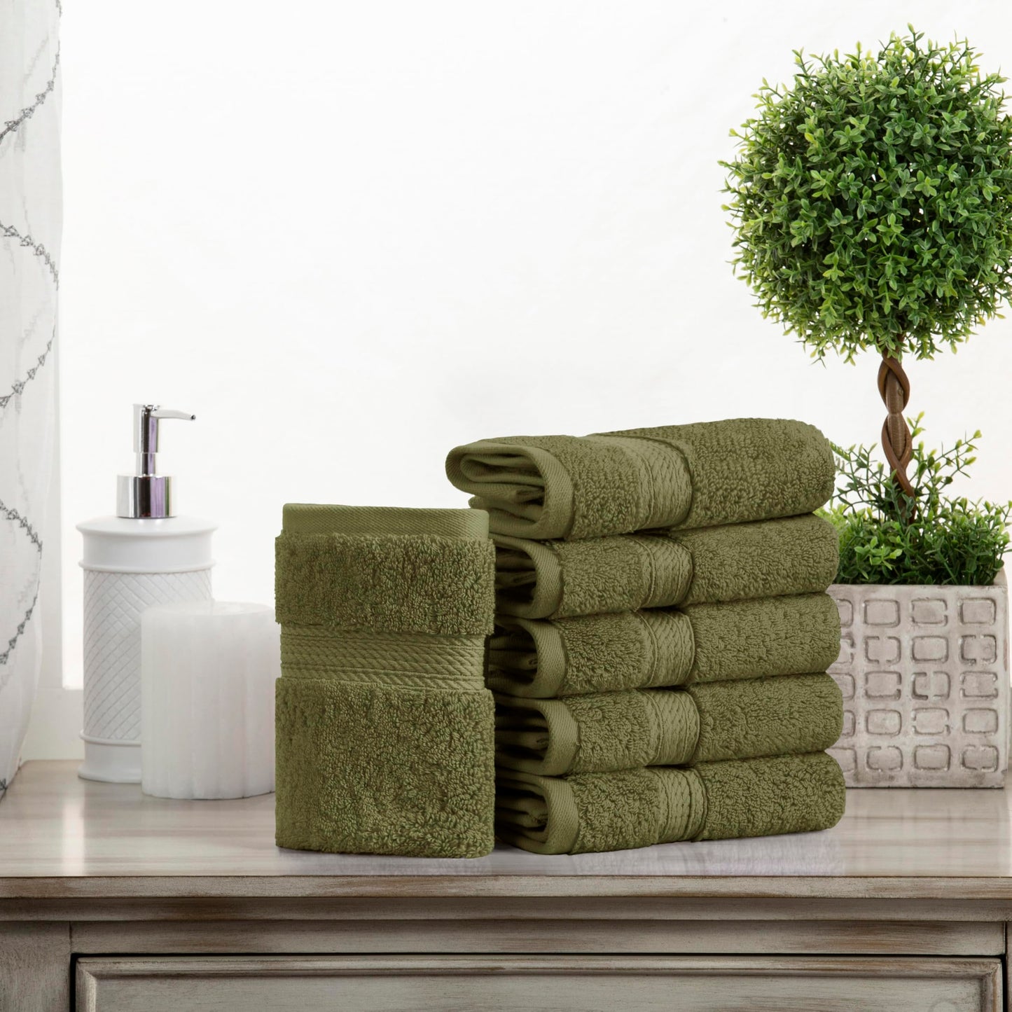 Superior 900 Gram 100% Premium Long-Staple Combed Cotton 6-Piece Face Towel Set, Forest Green