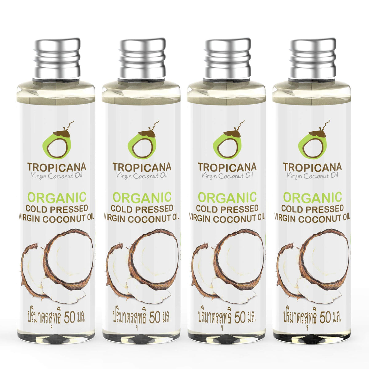 Tropicana Oil 100% Natural Virgin Organic Coconut Oil in 4x50 ml Gluten Free Oil | Organic Cold Pressed Coconut Oil |Extra Virgin Coconut Oil For Your