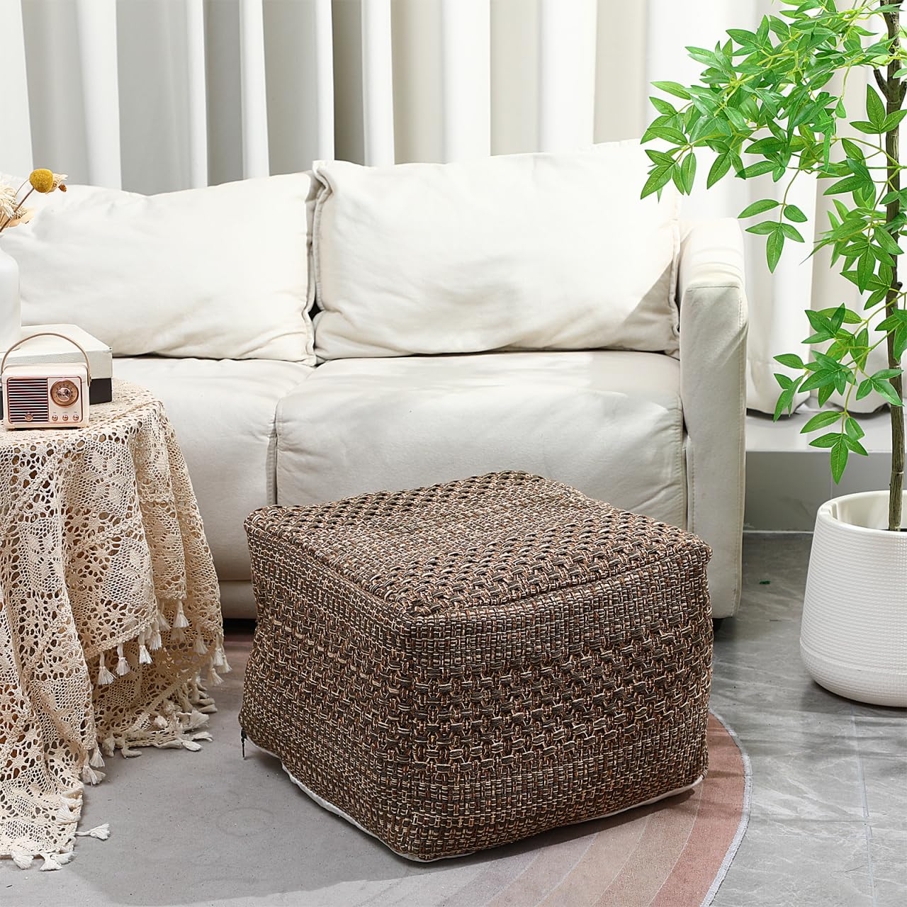 CAXUSD Tatami Floor Cushion Cover Thick Cotton Linen Square Seat Cover Indoor Seats Mat for Meditation Japanese Home Decor Woven Pouffe Cushion 15.75