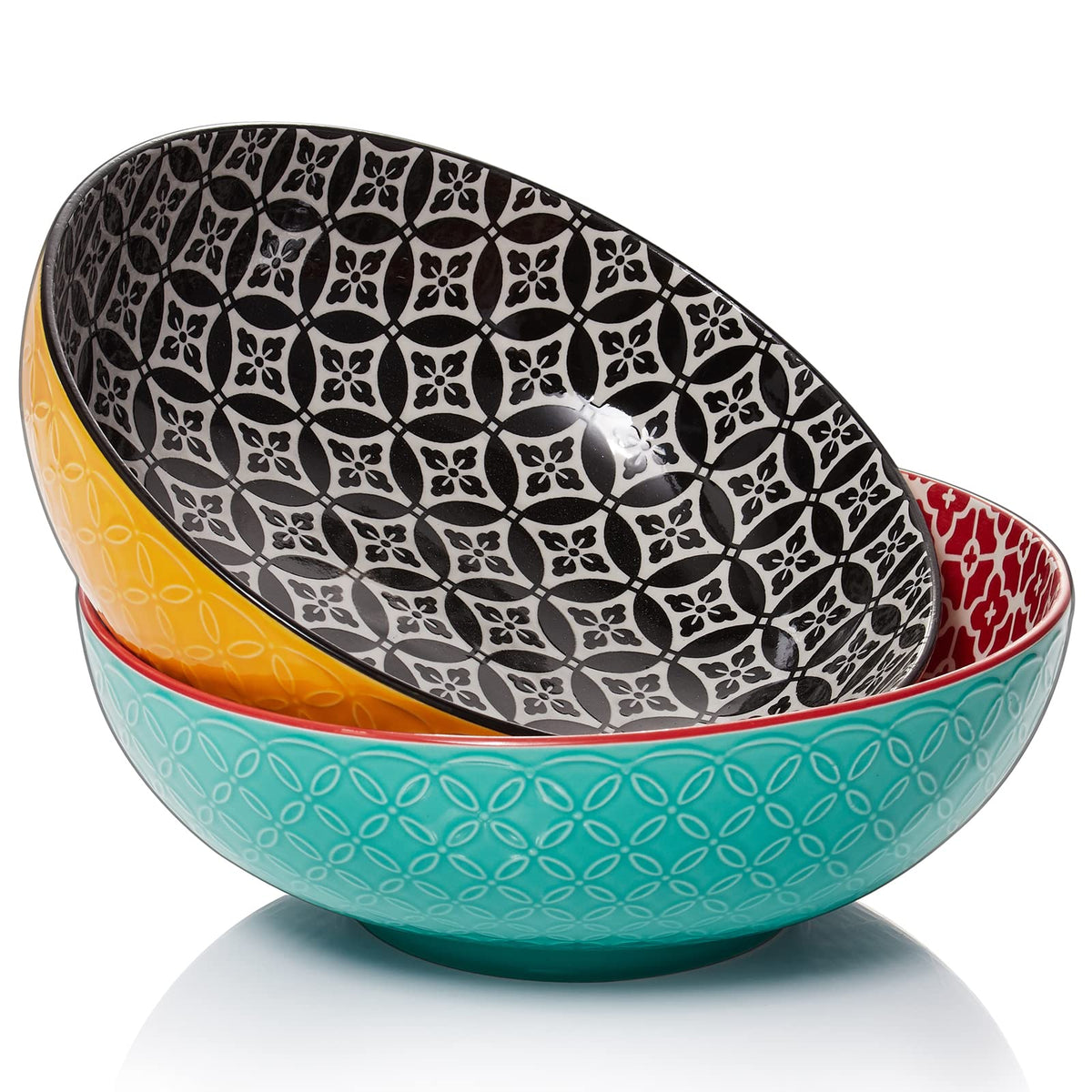 DOWAN Serving Bowls, 2000ML Fruit Bowls Salad Bowls, ?24cm Large Pasta Bowl Set of 2, Serving Dishes for Entertaining, Vibrant Colour Large Bowls for