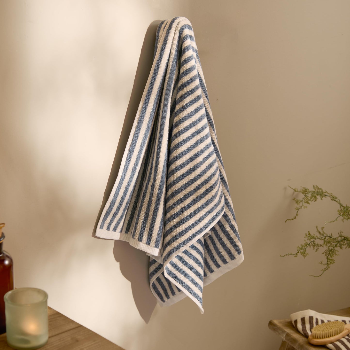 Yard Hebden Striped Cotton Terry Hand Towel (Mineral Blue, 50 x 100 cm)
