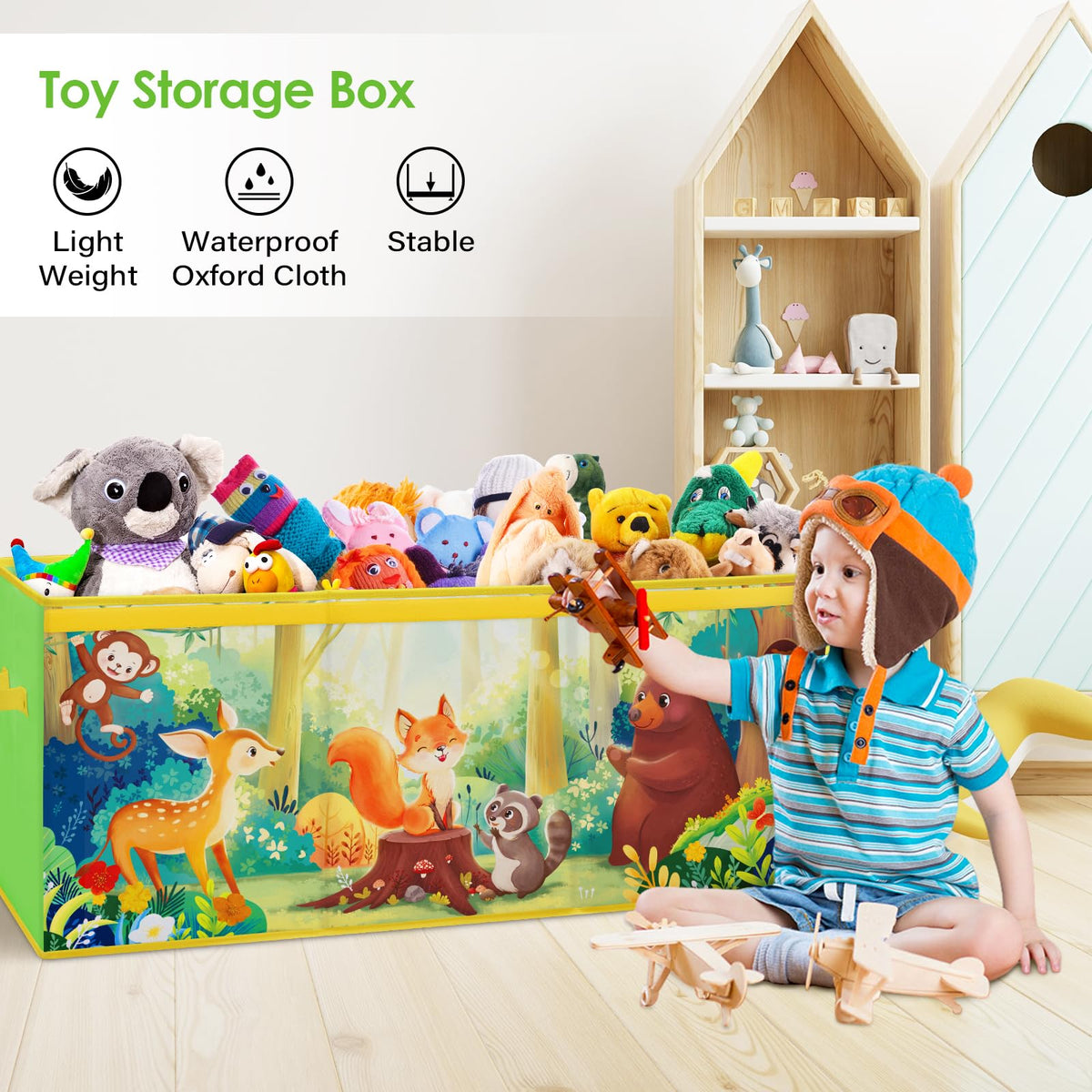 Decalsweet Extra Large Kids Toy Storage Box with Lid,Foldable Oxford Toy Storage Organizer Box for Boys Girls-963240cm-Lightweight Toy Chest with