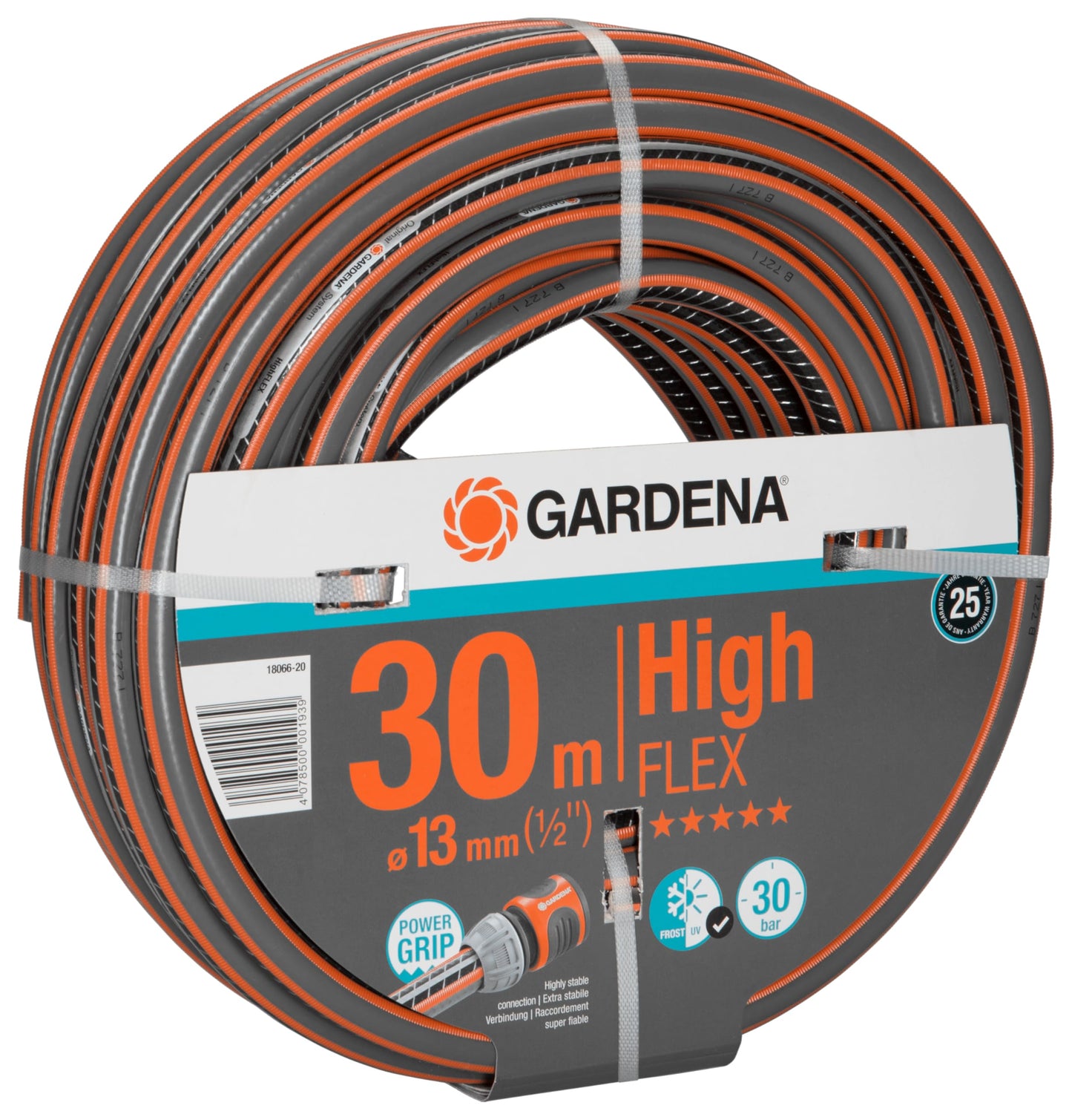 Gardena Comfort HighFLEX Hose, 13 mm (1/2 inch), 30 m: Garden Hose with Power Grip Profile, 30 bar Burst Pressure, Keeps its Shape, Frost/UV Resistant