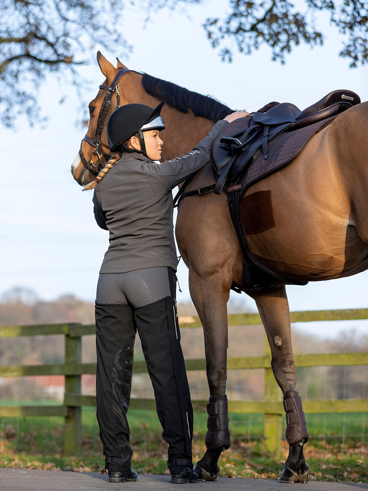 LeMieux DryTex Stormwear Waterproof Chaps - Black - Fleece Lining & Elasticated Waist - XXL