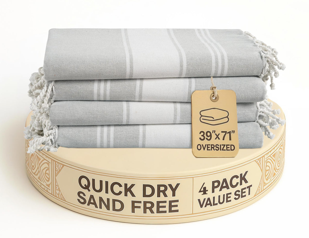 LANE LINEN Oversized Beach Towels ? 4 Pack, 39"x71" Cotton Rich & Quick Dry Pool Towels, Pre-Washed, Sand-Free & Absorbent Travel Towels for Adults,