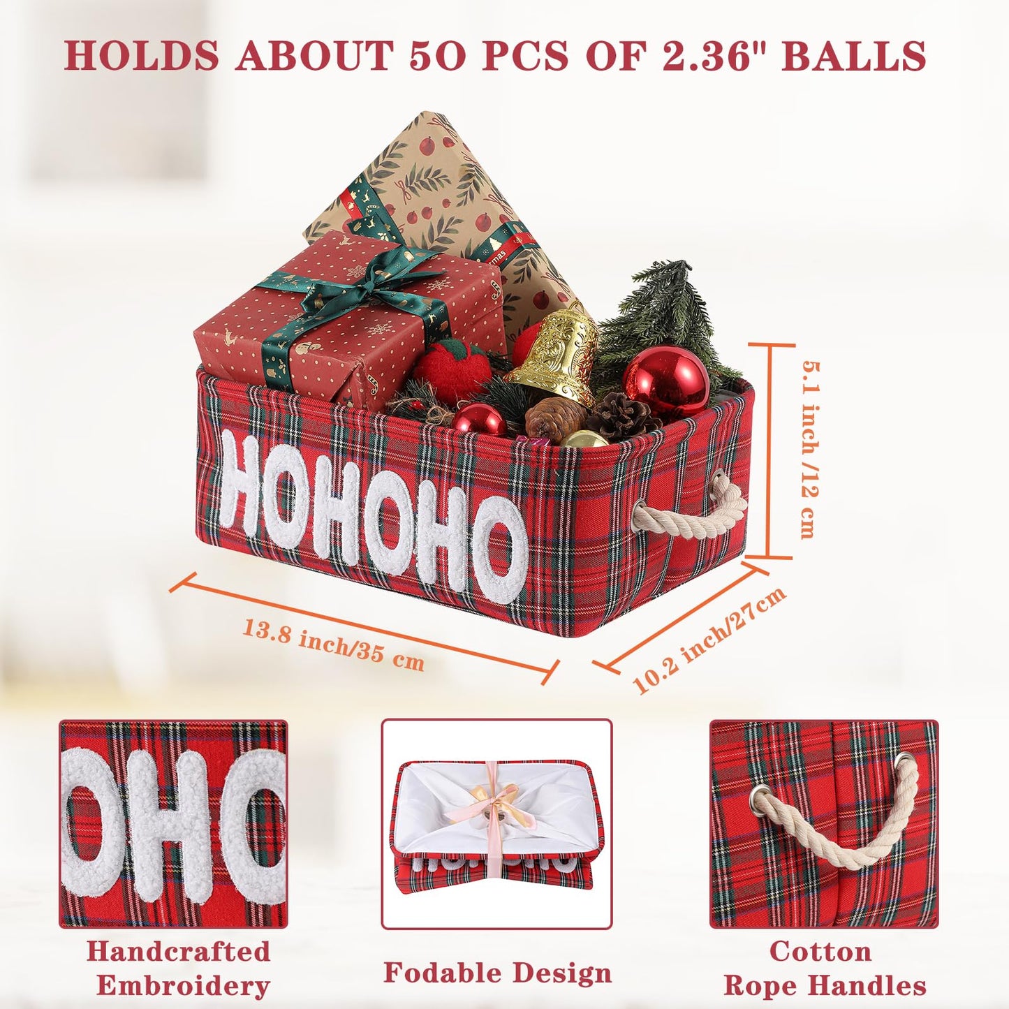 Mothers Day Gifts Basket Empty Boxes with Lid Farmhouse Ornament Box Storage Basket Canvas Bins for Christmas Holiday Gifts Toy Storage Organizing