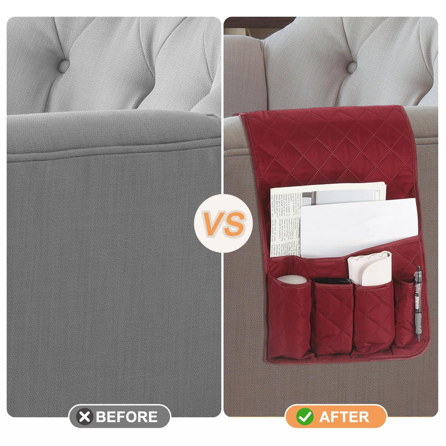 sourcing map 1 Pcs Recliner Armchair Caddy, Couch Armrest Organizer with 5 Pockets for Bedside Sofa Remote Control Holders Magazine Phone Book