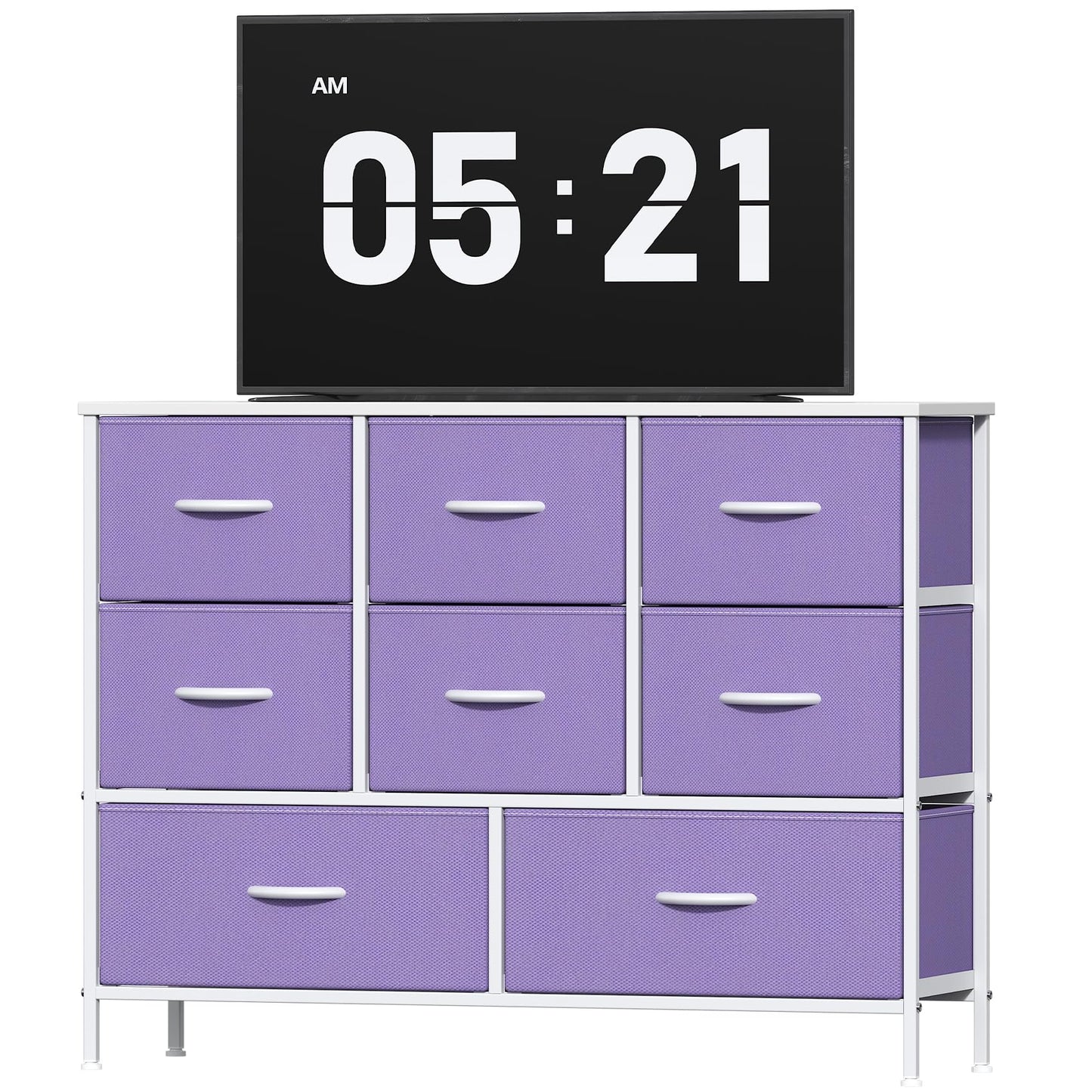 Feonase Chest of Drawers, Bedroom Dresser with 8 Fabric Drawers, Metal Frame & MDF Wood Top, Adjustable Feet, Storage Organizer Unit for Bedroom