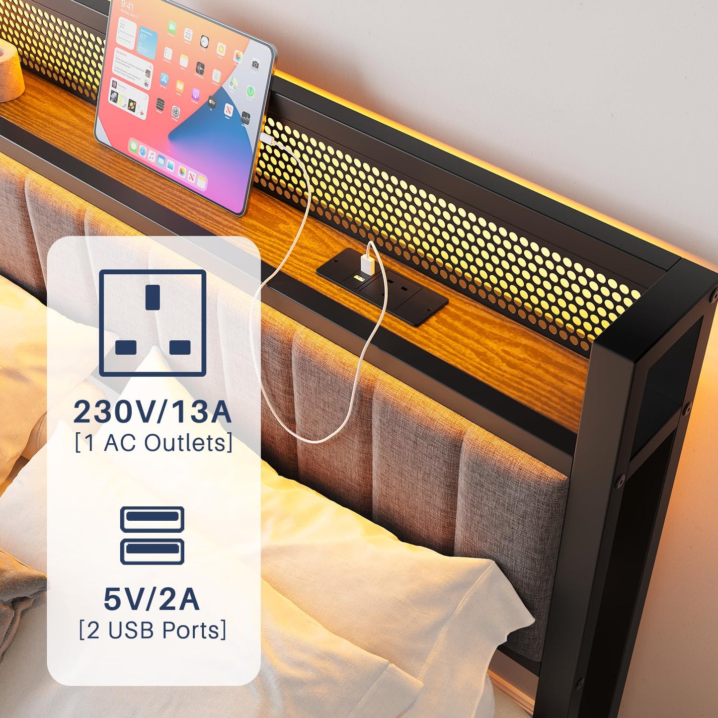 MOFLUT Single Bed Frame with Upholstered Headboard, No Box Spring Needed
