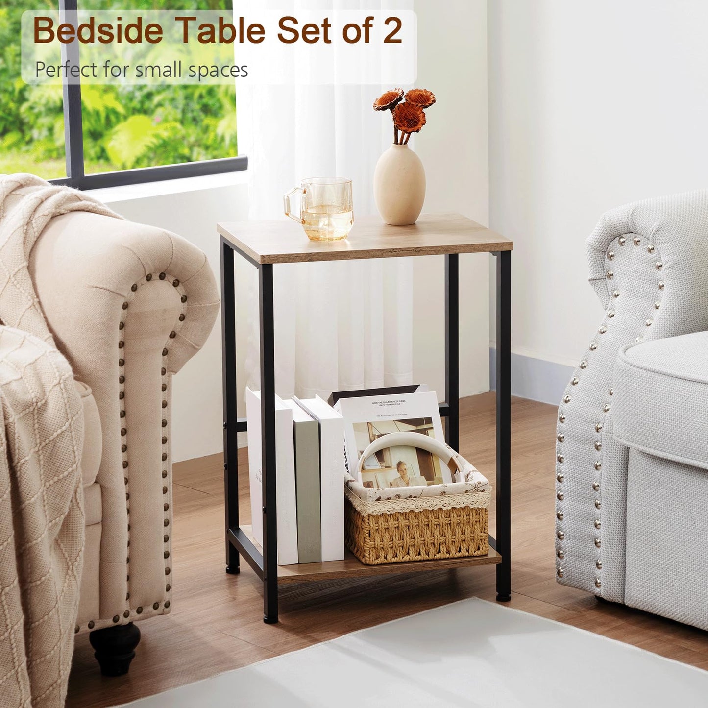 AMHANCIBLE Side Tables Set of 2, Bedside Tables, Coffee Table living room