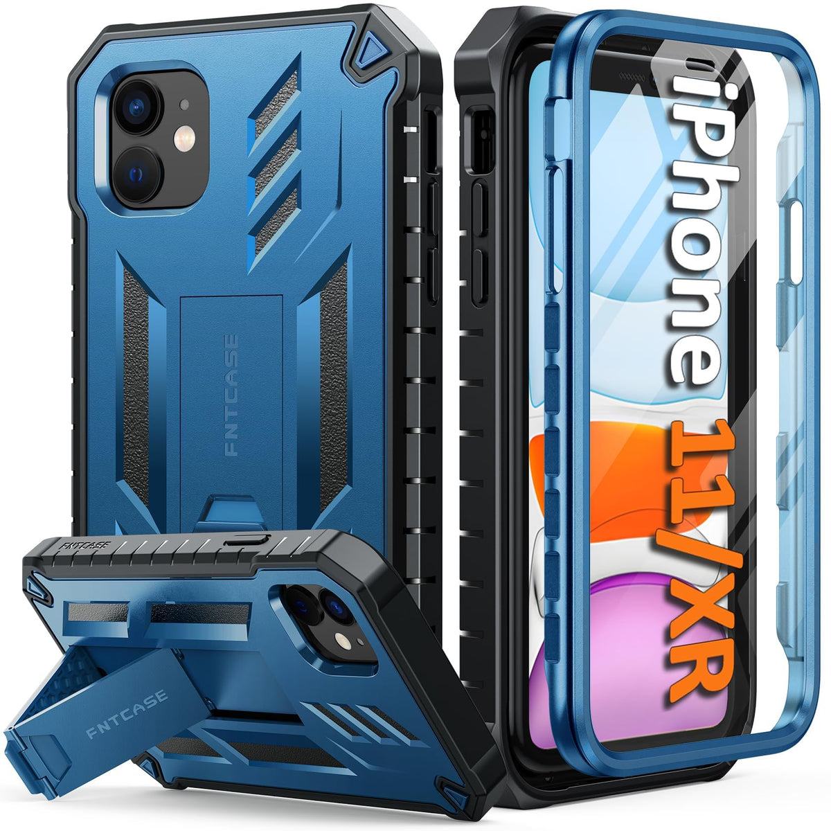 FNTCASE for iPhone 11 Phone Case: for iPhone XR case with Kickstand Shockproof Military Grade Protective Cover - Dual Layer Full Protection Matte