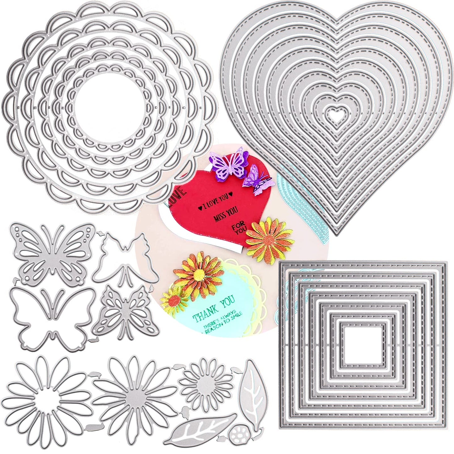 DailyTreasures 5 Set Cutting Dies Stencil, 32Pcs Metal Template Moulds Multi-Shape DIY Craft Embossing Tools for Album Scrapbooking Art Decor & Card