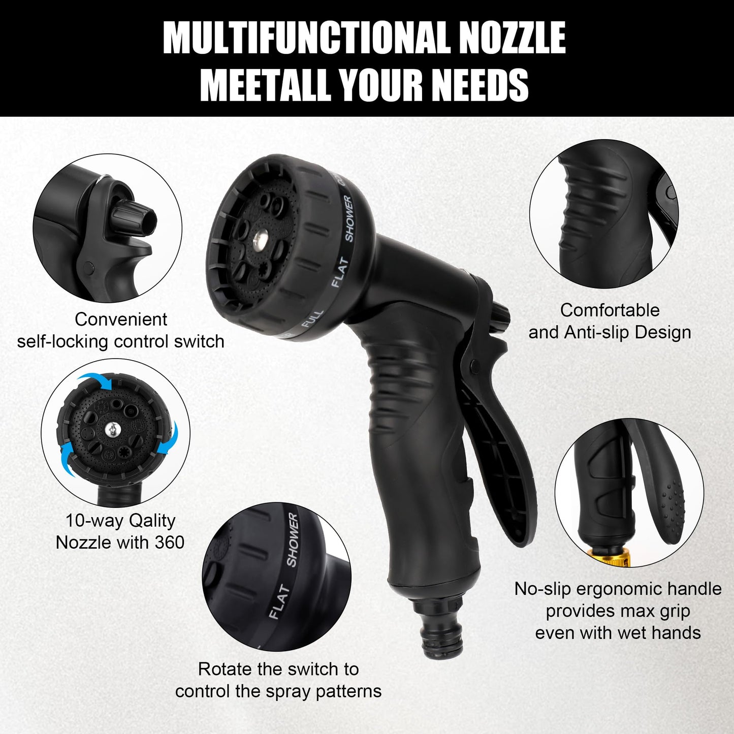 Garden Hose 150FT Flexible Garden Hose Expandable Garden Hose with 10 Function Spray Pattern Nozzles -with 1/2 and 3/4 Brass Fittings Expandable and