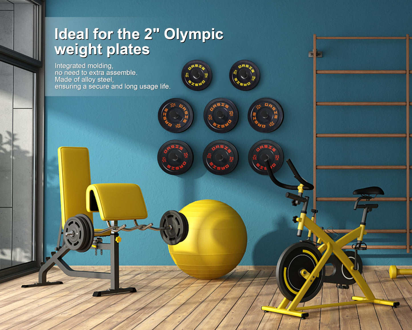 MIUONO Weight Plate Holder, Wall Mounted Weight Rack Storage for 2" Olympic Weight Plate, 4 Pack Home Gym Organizer