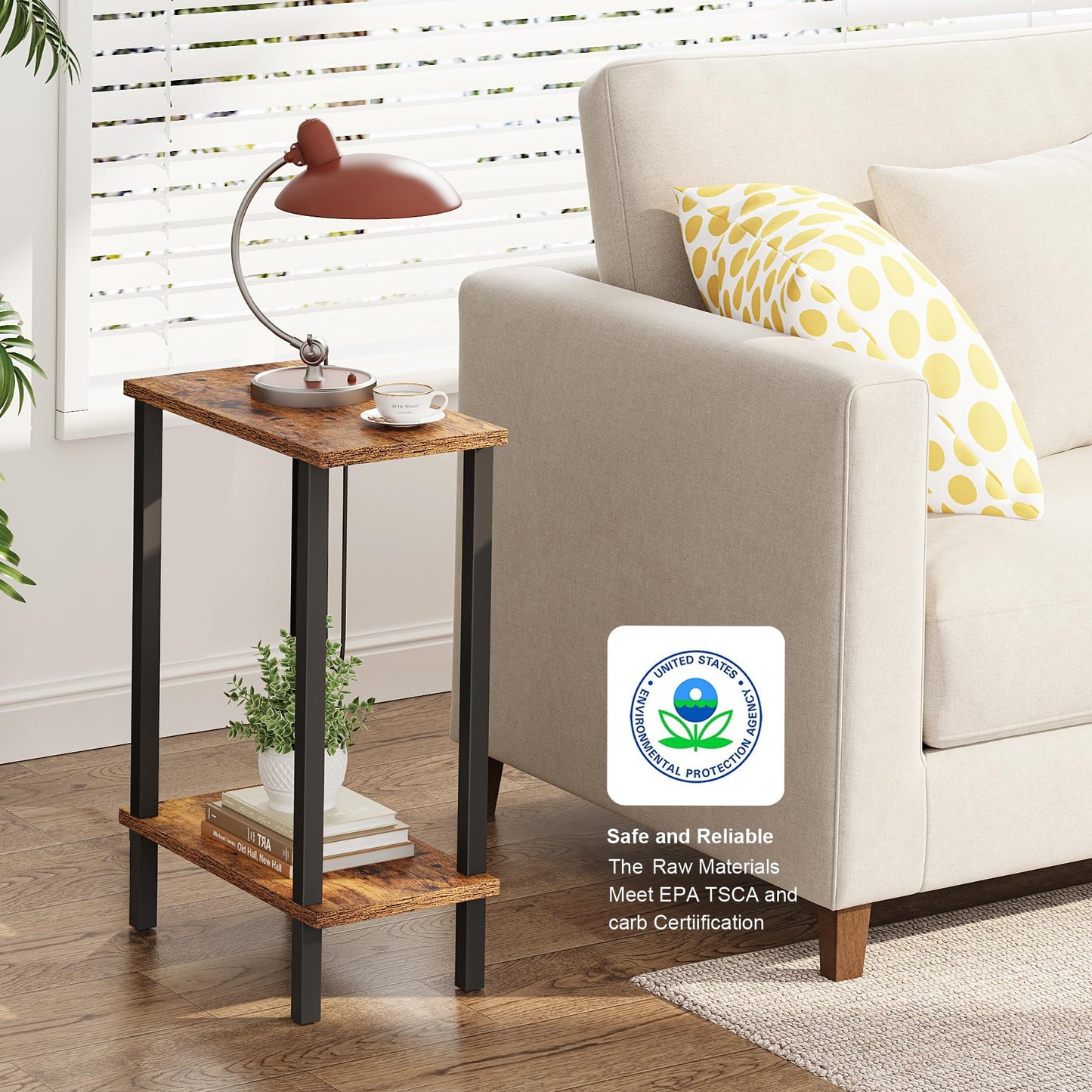 TUTOTAK Small Side Table, Narrow End Table, Set of 2, Skinny Sofa Table, Slim Nightstand, Living Room, Bed Room, Brown TB01BB0622EU