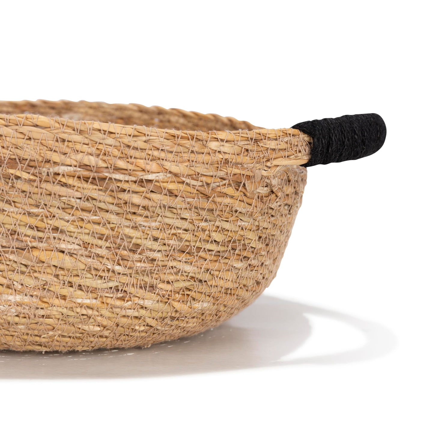 Olly & Rose Set 3 Natural Seagrass Storage Baskets with Black Handles - Durable 25,22,19cm Premium Home Decor