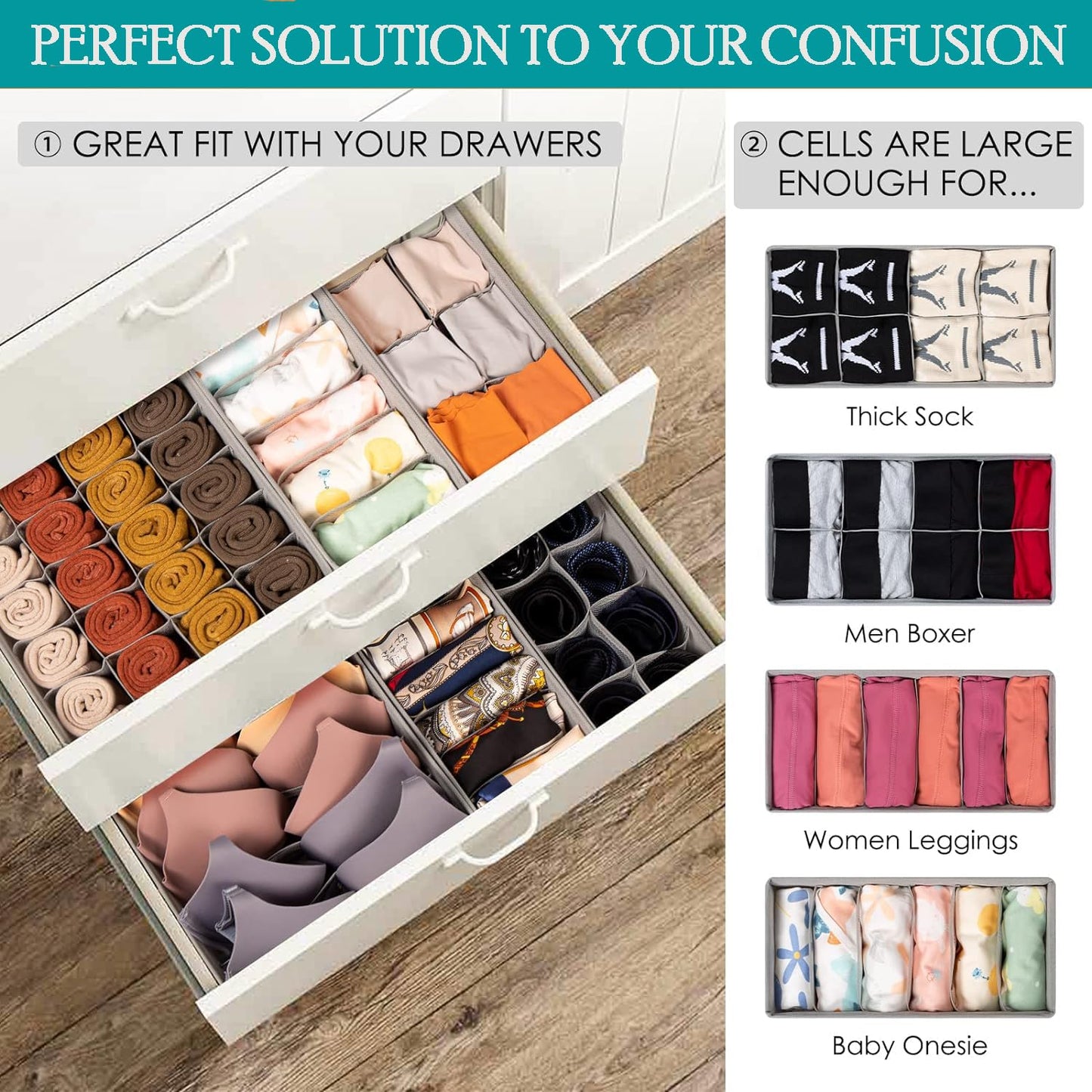 SabMak Underwear Drawer Organiser Divider – Bedroom Storage Boxes for Bras, Underwear, Socks, Ties, Baby Cloths, Wardrobe Clothes Organiser (set of 4)