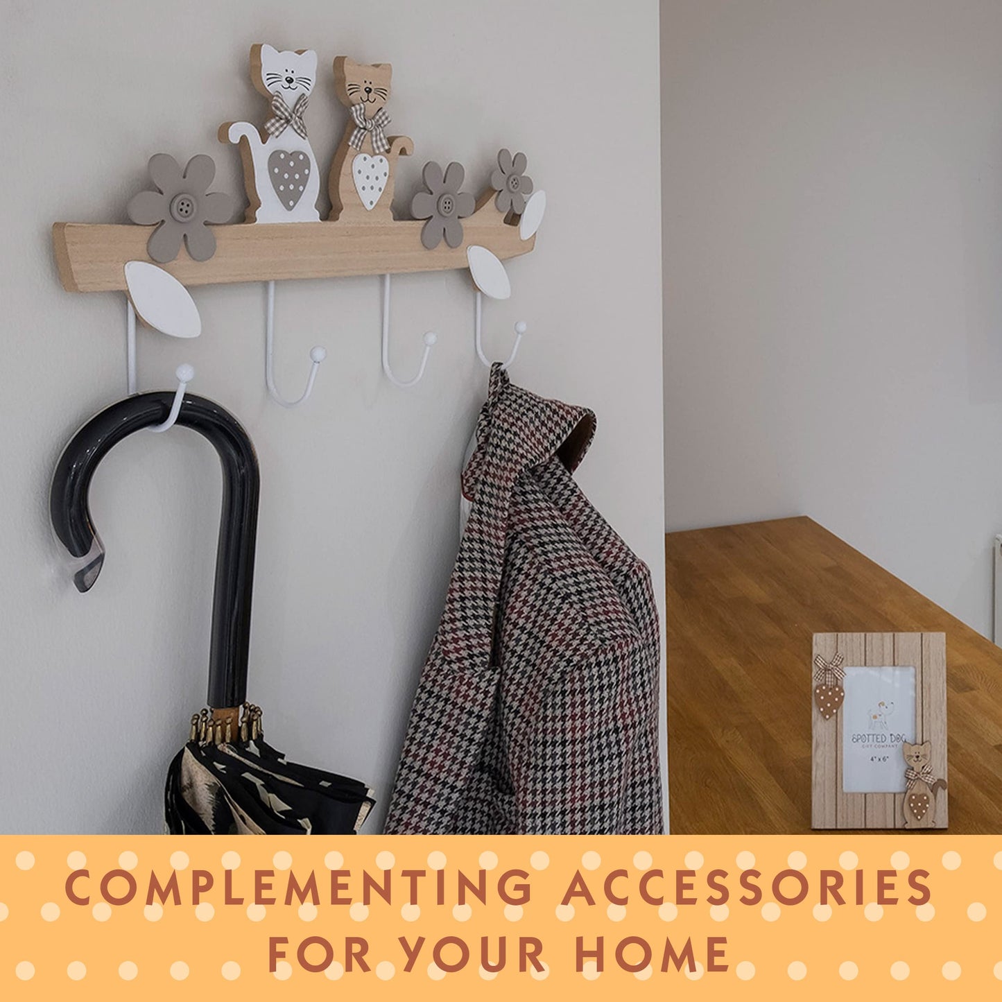 SPOTTED DOG GIFT COMPANY Coat Hooks Wall Mounted Coat Rack, Decorative Wooden 4 Hook Wall Hanger for Clothes Keys