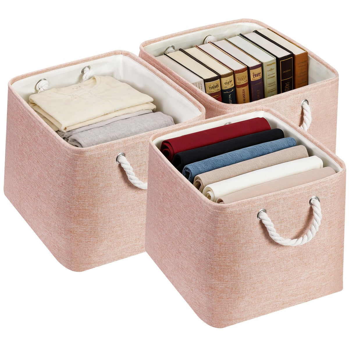 JUNLAI 3 Pack Fabric Storage Boxes, Kallax Storage Boxes 33 x 38 x 33 with Handles, Foldable Large Storage Pink Basket for Office & Home, Book
