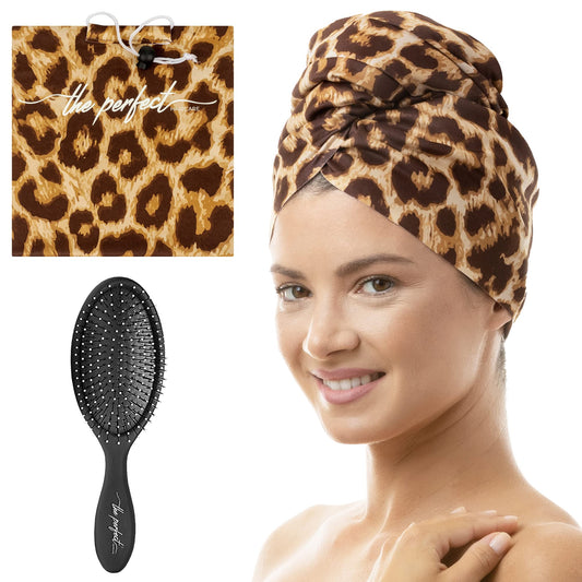 THE PERFECT HAIRCARE Ultra-Fine Microfibre Hair Towel Wrap & Wet/Dry Detangling Hair Brush Anti-Frizz Turban for Curly or Wavy Haired Women Girls &