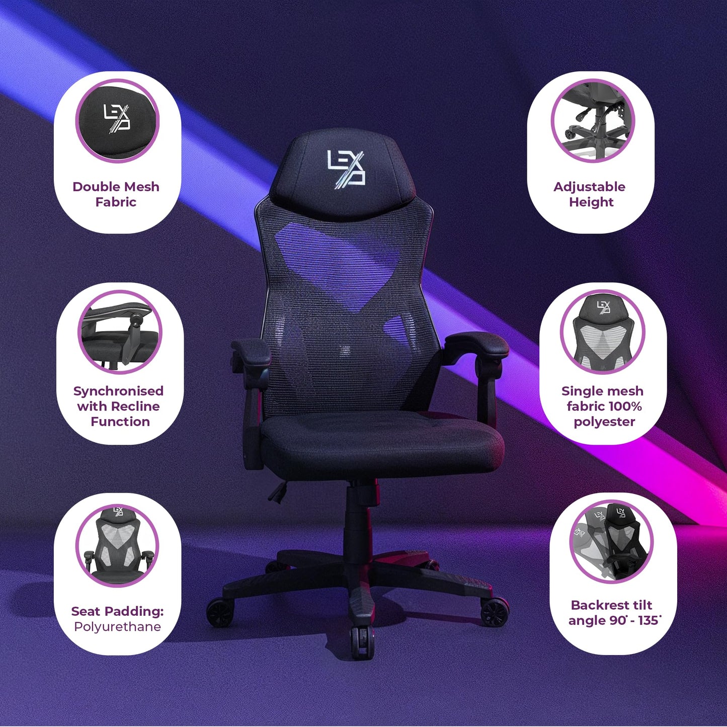 Lexip Ergonomic Gaming Chair with Recline Synchronised Padded Armrest