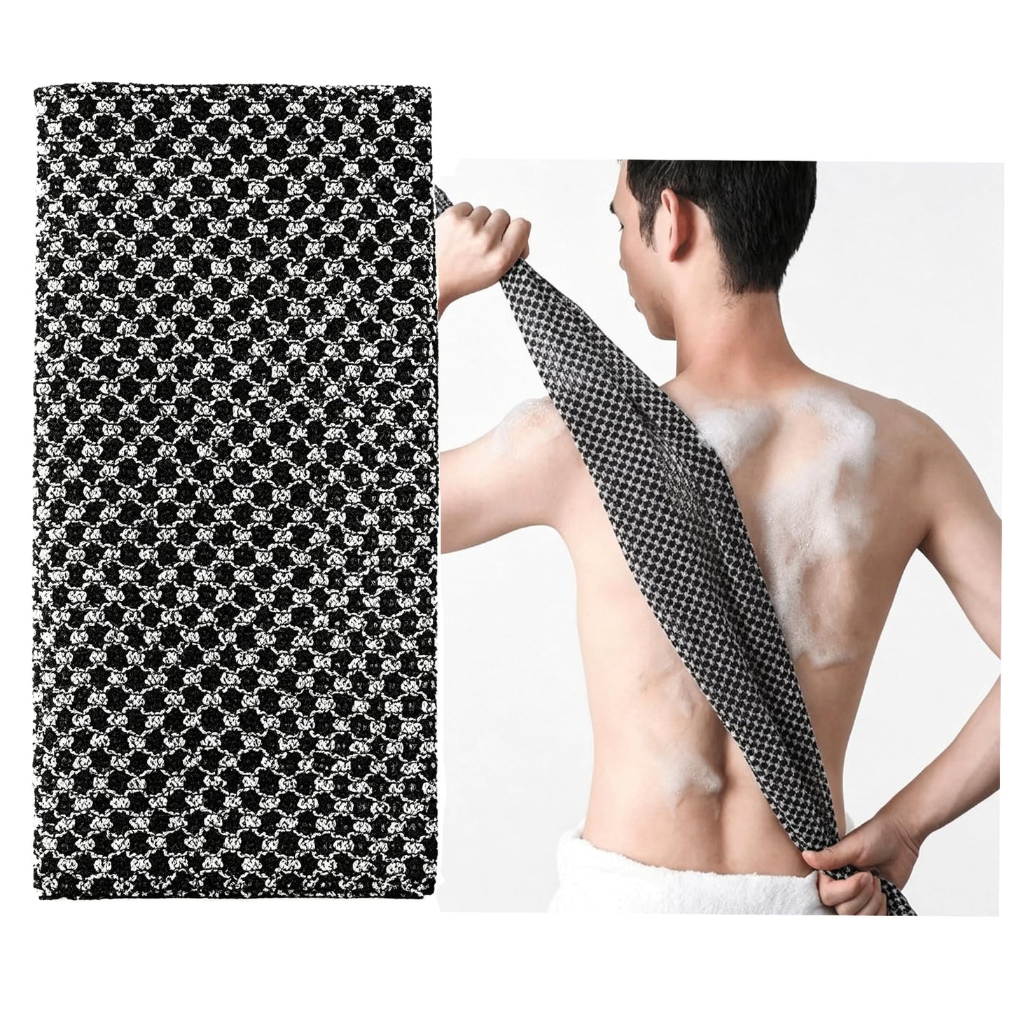 90cm Extra Long Exfoliating Towel for Back - Deep Clean Dead Skin Remover, Gentle Mesh Body Scrubber with Rich Lather