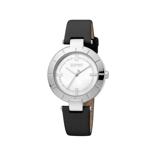 Esprit Women's Black Leather Watch, Silver Dial | Es1l153m0045