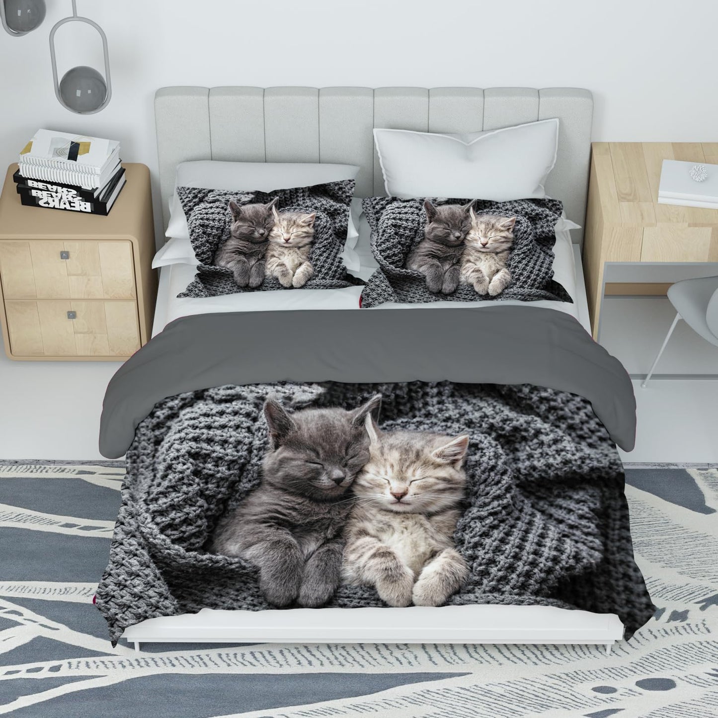 VTRXEG Cat Bedding Set, 3-Piece Soft and Comfortable Microfiber Duvet Cover Set for Children and Adults (220x240cm)
