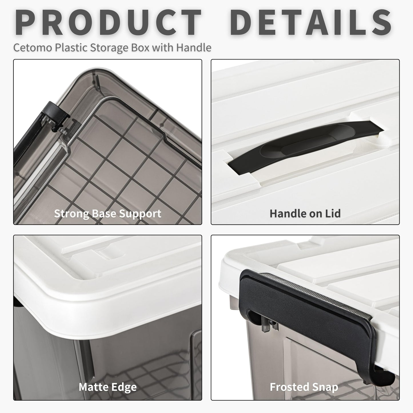 Cetomo 45L*6 Storage Boxes, Carry Plastic Storage Box with Lids, Organizing Container with Handle and Secure Latching Buckles, Stackable, Nestable