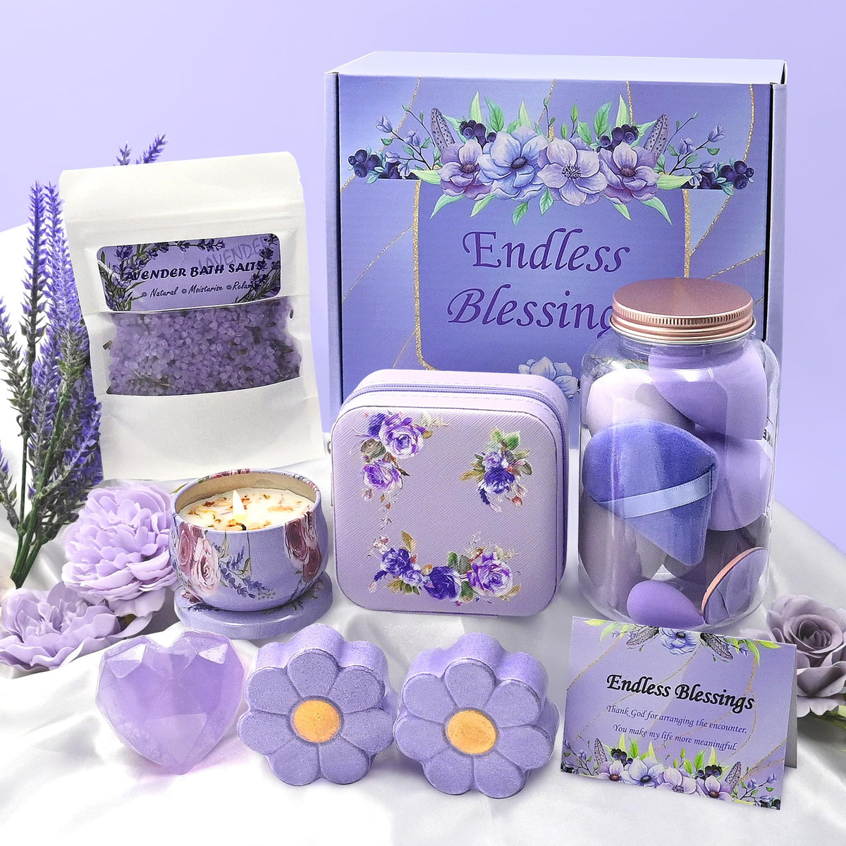 Valentines Day Pamper Gifts for Women, Unique Birthday Gift for Her, Lavender Relaxation Spa Bath Set Get Well Soon Beauty Gift Set for Mum Best