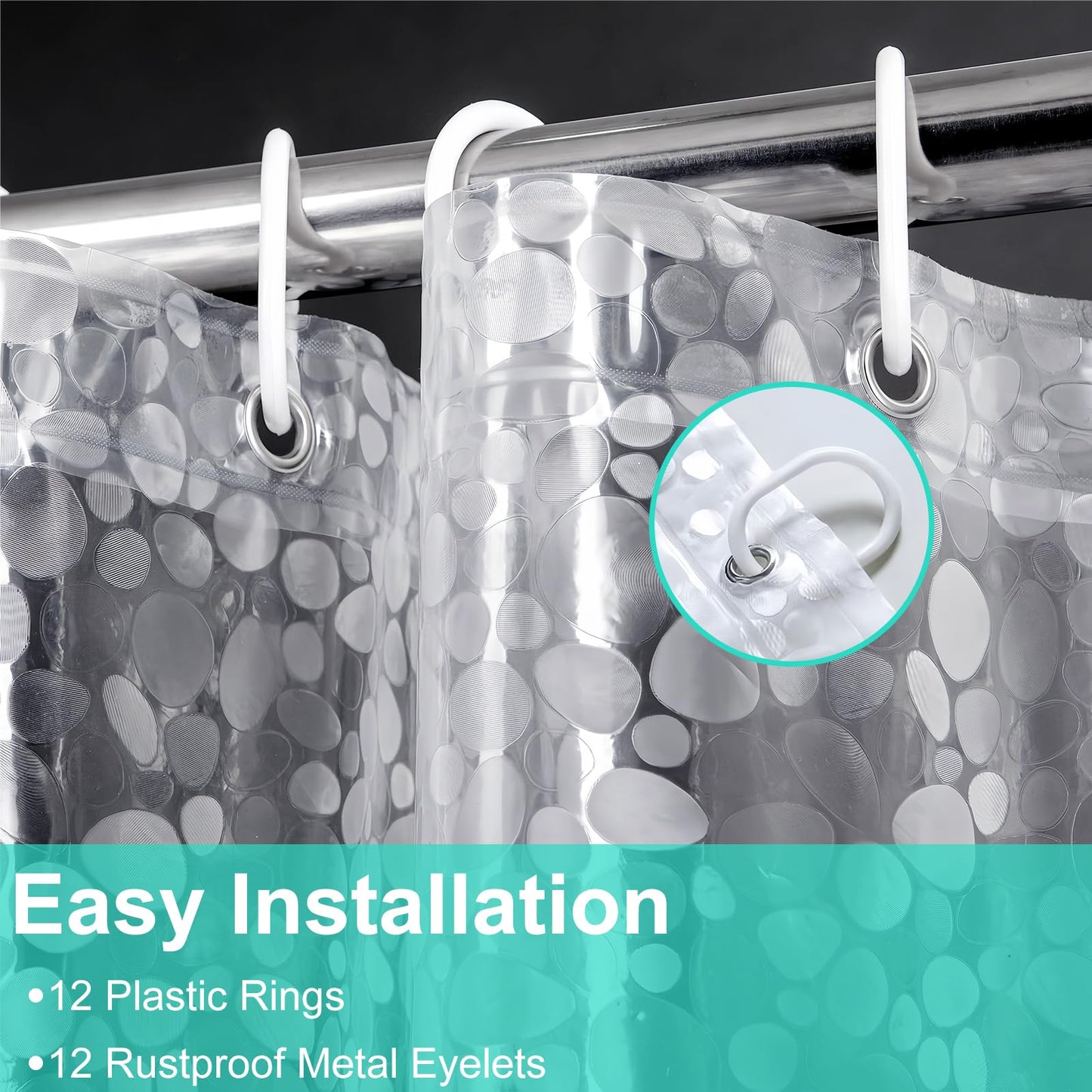 HAGOT Shower Curtain, Water and Mould Resistant Bathroom Curtain, EVA Fabric, Bath Curtain with Hooks, 180 x 200 cm
