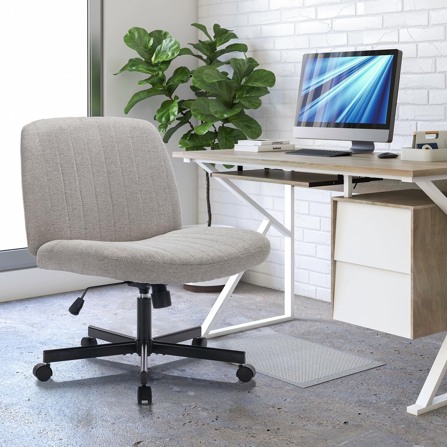 COLAMY Wide Office Chair, Padded Armless Task Vanity Chair Swivel Home Office Desk Chair 115°Rocking Mid Back Ergonomic Computer Chair for Home