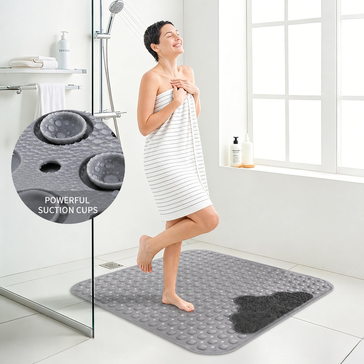 Venuso Shower Mat Non Slip Anti Mould, 70 * 40 cm Non Slip Bath Mat with Foot Massage Area