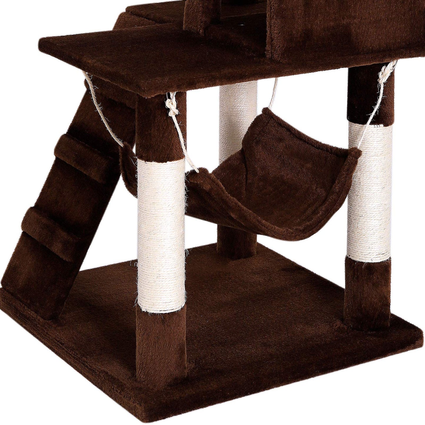 lionto Scratching tree for cats with hammock & tunnel, height 133 cm, cat tree with sisal rope & soft plush, cozy lying areas & caves, suitable for